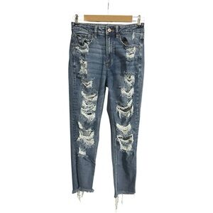 American Eagle Distressed Mom Jeans Dark Wash Size 6R
